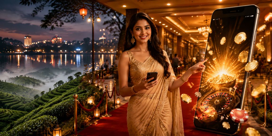 ঢাকার চা বাগানে মোবাইলে bd999 ক্যাসিনো বিশ্লেষণ করছেন একজন নারী
